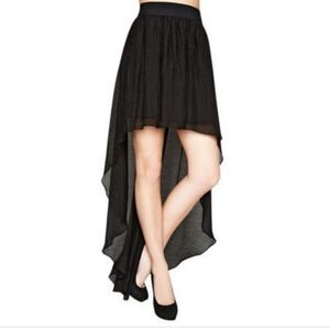 NO BOUNDARIES DOUBLE LAYER IRREGULAR HIGH LOW ELASTIC WAISTBAND CHIFFON SKIRT